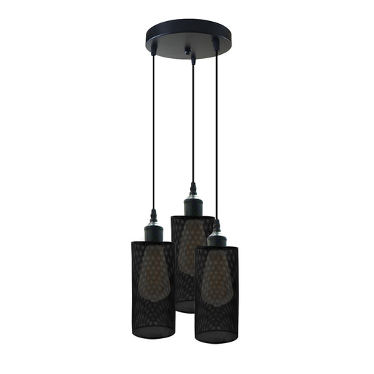 Industrial Retro pendant light 3 way Round ceiling base brushed finished Metal Ceiling Lamp Shade Pendant E27 lamp base for Home Living room Office Kitchen Restaurant