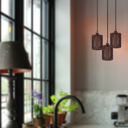 Industrial Retro pendant light 3 way Round ceiling base brushed finished Metal Ceiling Lamp Shade Pendant E27 lamp base for Home Living room Office Kitchen Restaurant