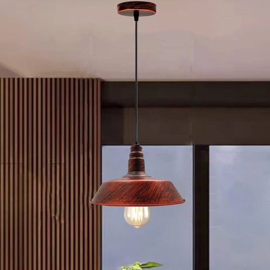 Vintage Industrial Brushed finished Retro Barn shape Metal Ceiling Lamp Shade Pendant Lights E27 lamp for Kitchen Home Living room Office Bar Restaurant