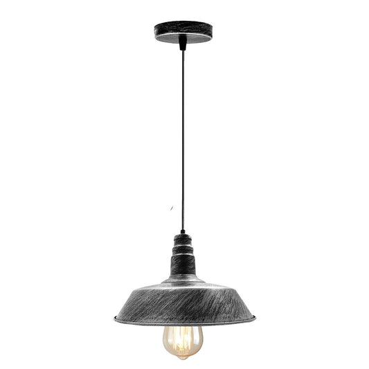 Vintage Industrial Brushed finished Retro Barn shape Metal Ceiling Lamp Shade Pendant Lights E27 lamp for Kitchen Home Living room Office Bar Restaurant