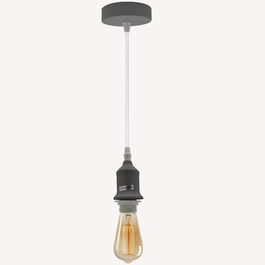 E27 Pendant Holder Ceiling Light Fitting Vintage Industrial Grey