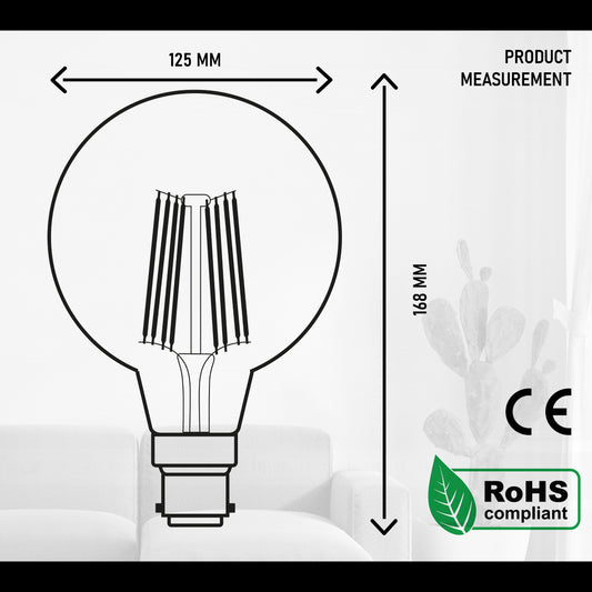 G125 Globe B22 Baïonnette 8W Dimmable LED Ampoule Vintage ~ 3217