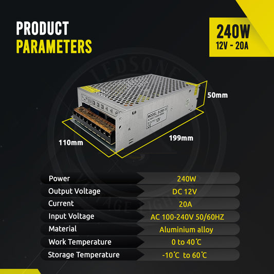 AC 100/240V to DC12V 240W Regulated Switching Power Supply Driver ~3336