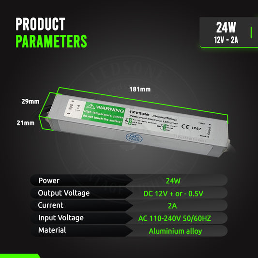 DC12V IP67 24W Waterproof LED Driver Power Supply Transformer~3360