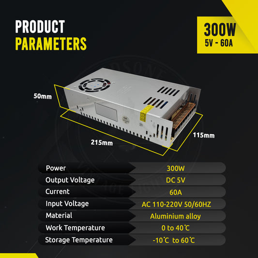 DC 5V 300W IP20 Universal 60 Amp Switching LED Transformer