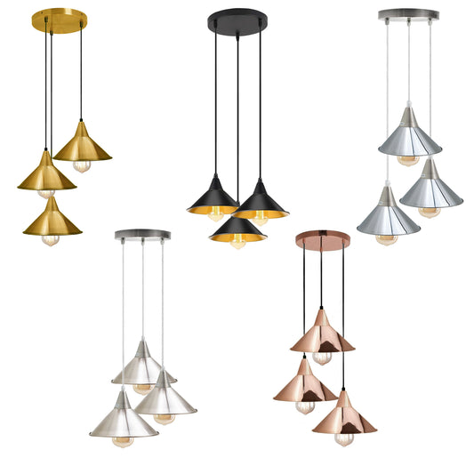 3 Head Industrial Metal Ceiling Colorful Pendant Shade Modern Hanging Retro Light Lamp ~ 3429 - LEDSone UK Ltd