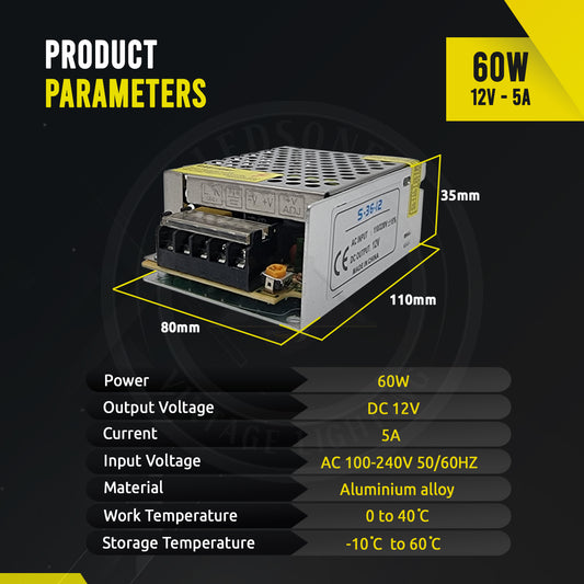 AC 100/240V to DC12V 60W Regulated Switching Power Supply Driver ~3342