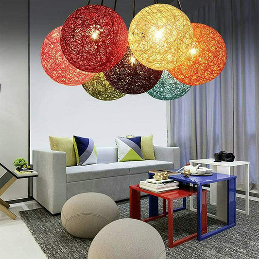 Modern Industrial Rattan Wicker Woven Ball Globe Two Outlet Pendant Light Hanging Ceiling Lamp For Bedroom, Kitchen, Study room~1331 - LEDSone UK Ltd