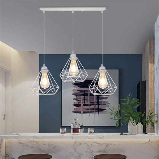 Retro Industrial White Diamond Cage Ceiling Pendant Light Hanging Indoor Lighting ~1182 - LEDSone UK Ltd