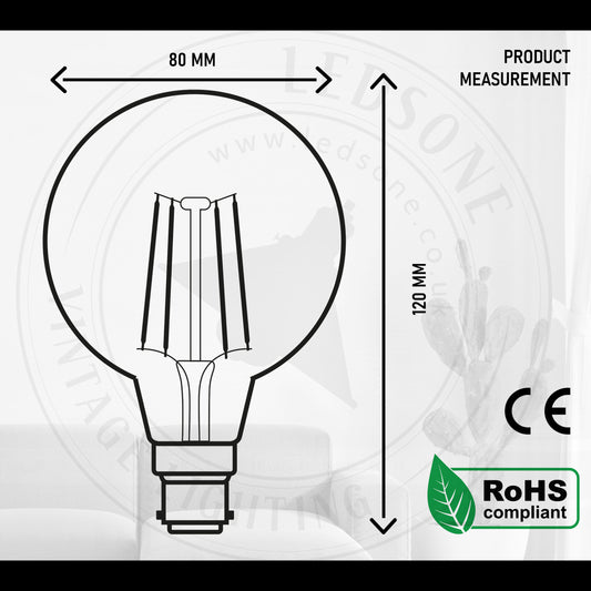 G80 Globe B22 Bayonet 4W LED Bulb Vintage Filament Light Bulb Dimmable~3078