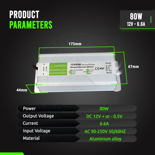 DC12V IP67 80W Waterproof LED Driver Power Supply Transformer~3374