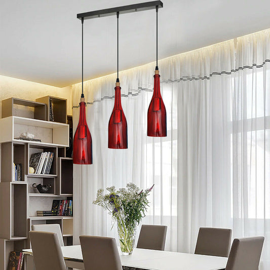 Ceiling Pendant Light 3 Head Red Glass Lampshade~1919 - LEDSone UK Ltd