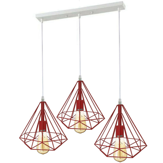 3 Head Red Ceiling Pendant Lights Lampshade~1803 - LEDSone UK Ltd