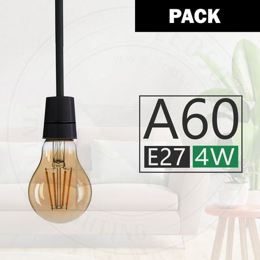A60 E27 4W Pack Edison Style LED filament Ambre Blanc Chaud vis 2700K Ampoules ~ 4095