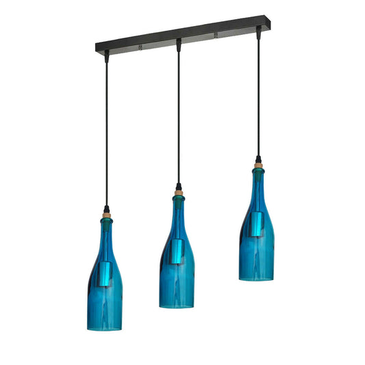 Industrial Ceiling Pendant Light 3 Head Blue Glass Lampshade~1916 - LEDSone UK Ltd