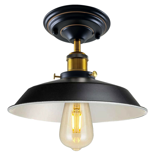 Industrial Vintage Flush Mount Ceiling Light Black Metal Bowl Lampshade Fixture Indoor Lighting