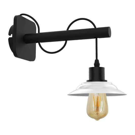 Pack Modern Industrial Black Scone wooden Wall Light With White Shade~2476 - LEDSone UK Ltd