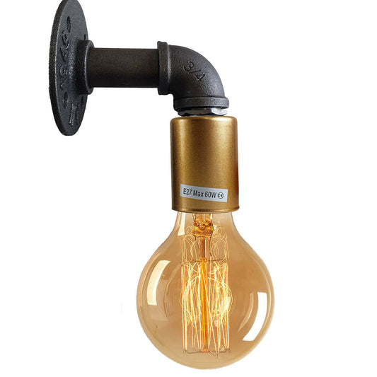 Gold Water Pipe Wall Lamp Industrial style single wall light fitting~1525 - LEDSone UK Ltd