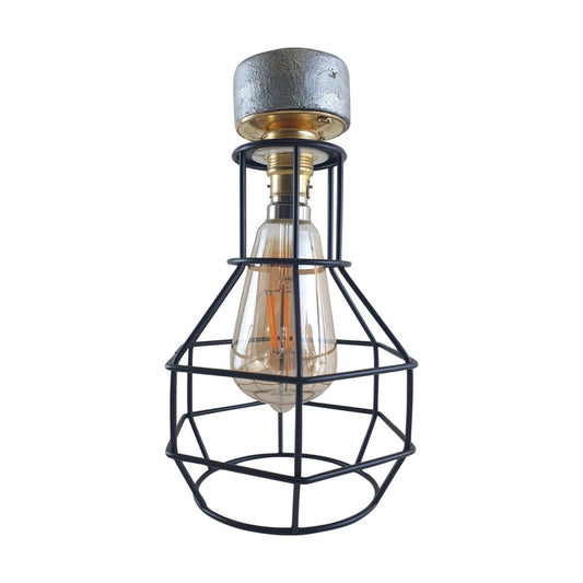 Industrial Lighting Ceiling or Wall Iron Pipe Cage Light