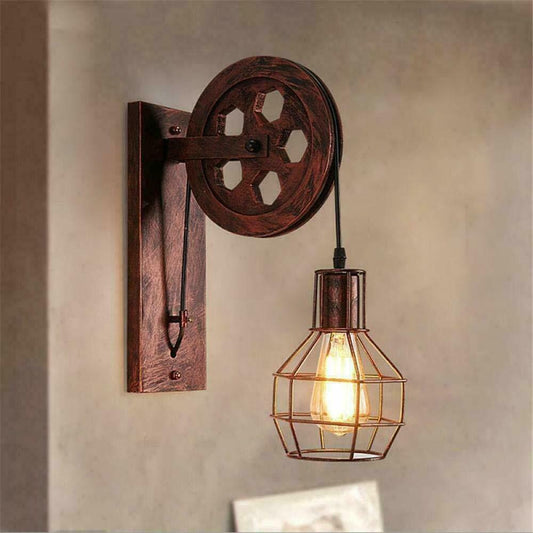 Rustic Red Loft Style Wall lamp Antique Lift Retractable Pulley Wall Lighting~1912 - LEDSone UK Ltd