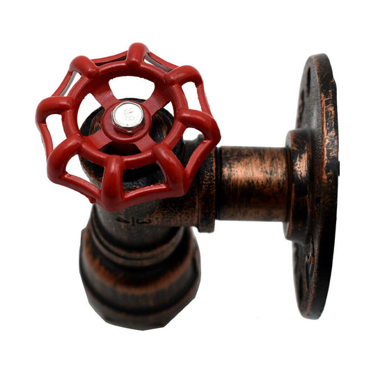 Vintage Rustic Red Metal Water Pipe Wall Sconce Light Holder with Wheel~2068 - LEDSone UK Ltd