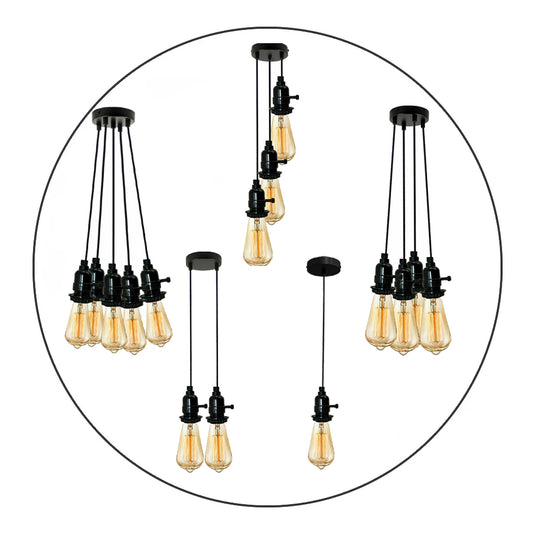 Multi Way Black Modern Ceiling Pendant Fitting LED Light Bulbs Lampshade UK~2257 - LEDSone UK Ltd