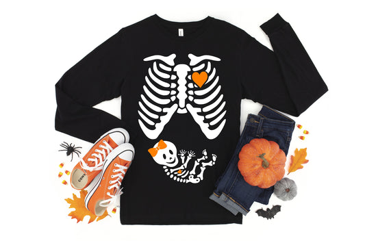 Maternity Halloween Shirt, Baby and Mommy Skeleton Shirt Navy / S