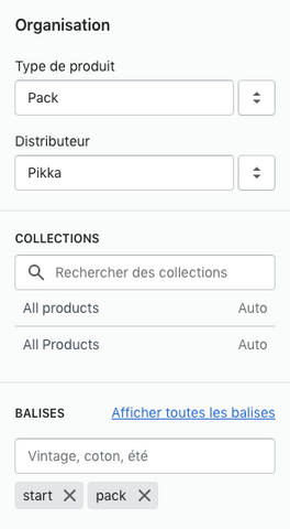 Organisation des produits dans Shopify