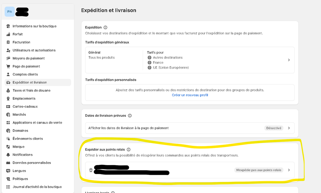 Expédition aux points relais Shopify