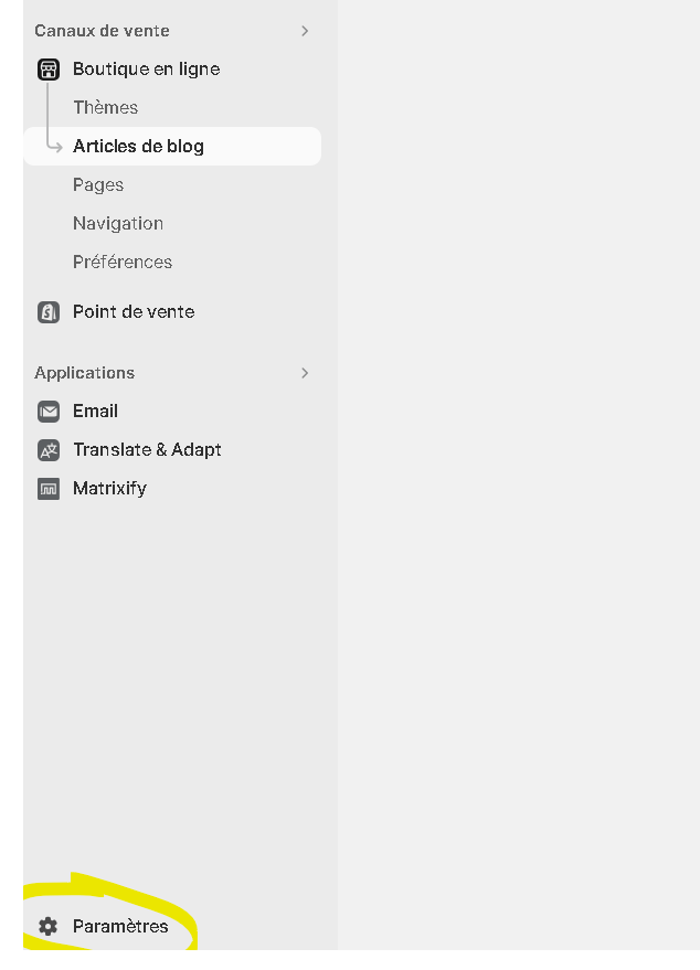Paramètres de Shopify