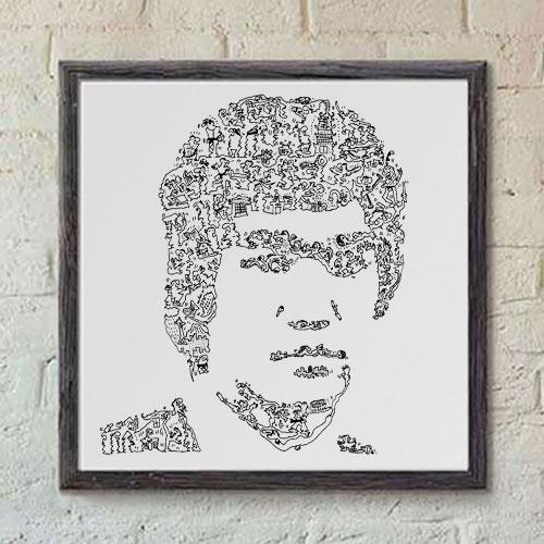 Bruce Lee Print Ink Drawing With Doodles Drawinside