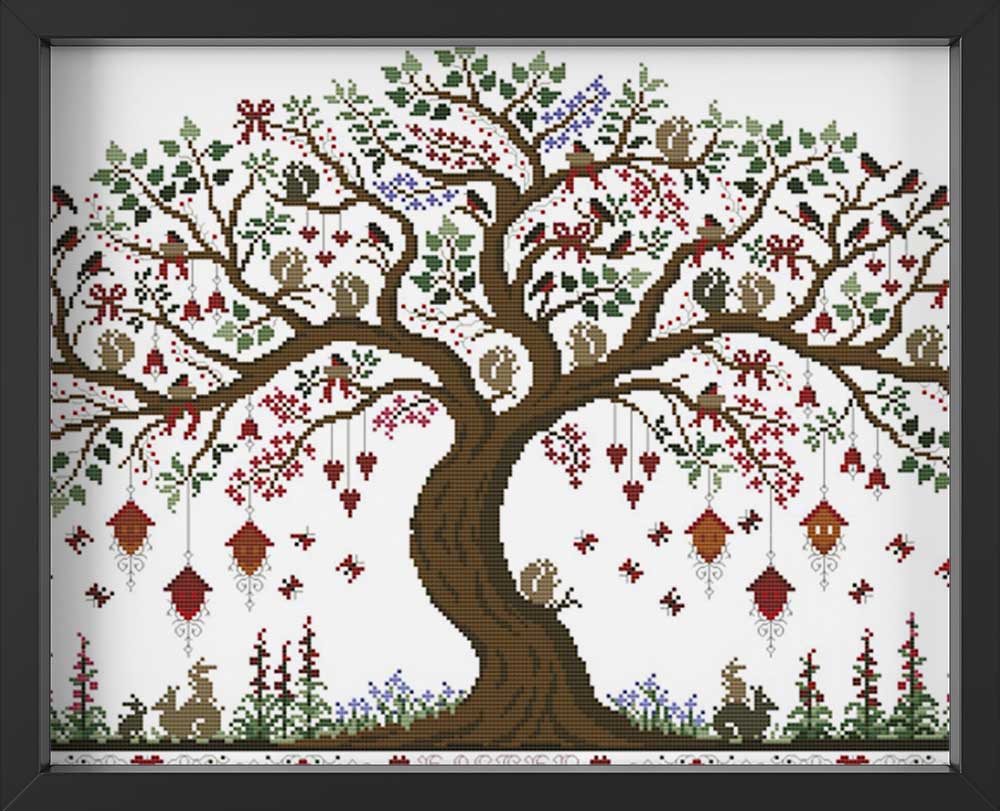 Kreuzstich Abstrakter Baum Mit Blattern 60x40 Cm Diy Fadenkunst
