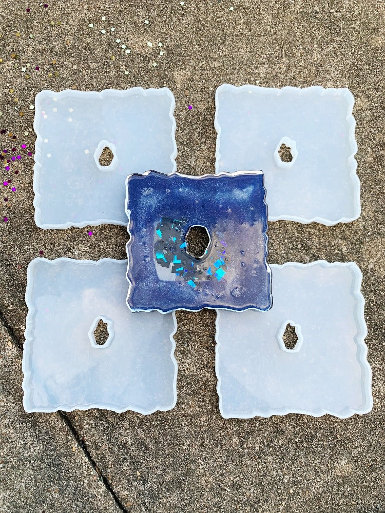 Square 4 piece silicone resin coaster set – Phoenix