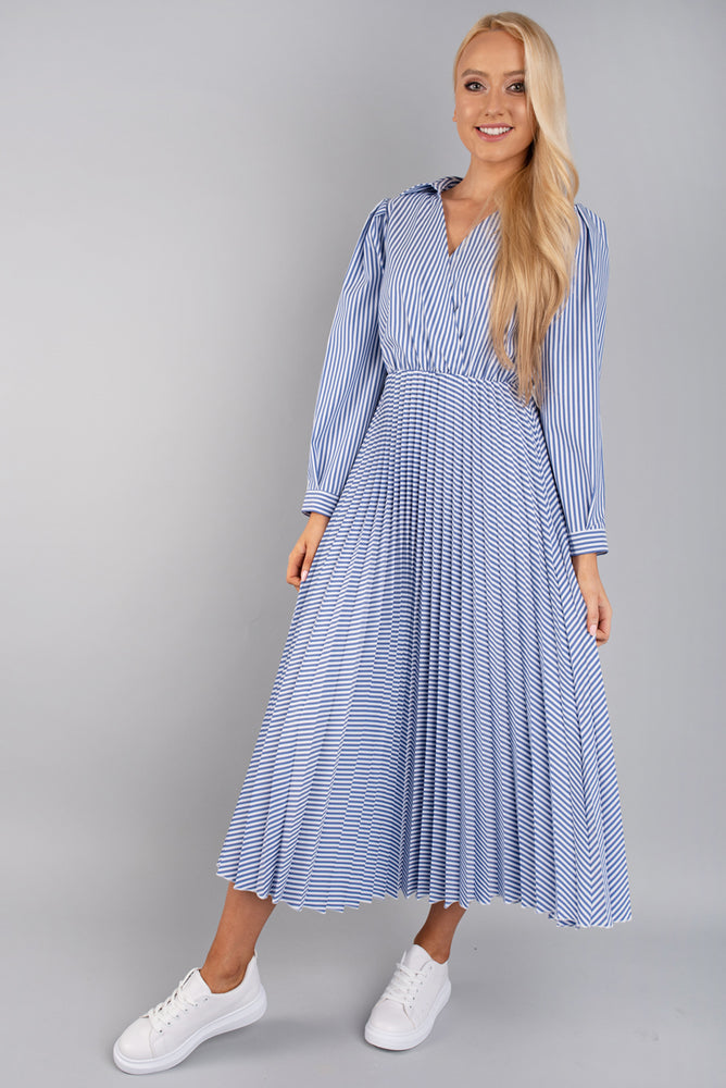 blue white pinstripe dress