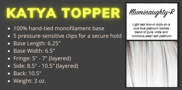 Color swatch and product specifications for the Katya Topper in the color Illuminaughty-R