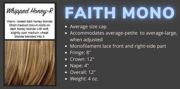 Color swatch and product specifications for Faith Mono in Whipped Honey-R