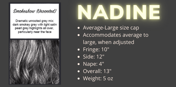 Color swatch and product specifications for Nadine Mono in Smokeshow Unrooted by Wigs Forever