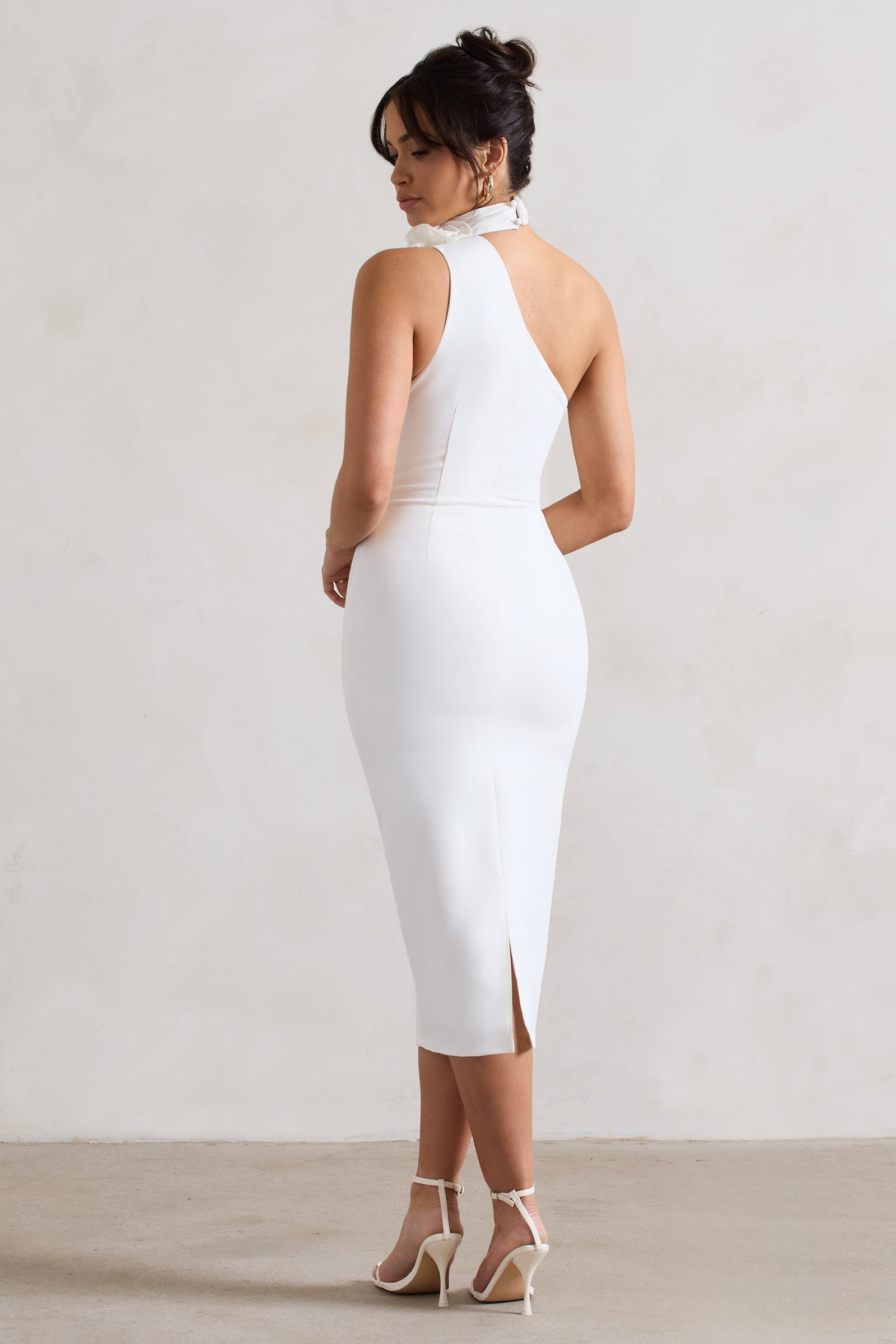 Utility Dressin' White Strapless Bodycon Utility Pocket Midi Dress