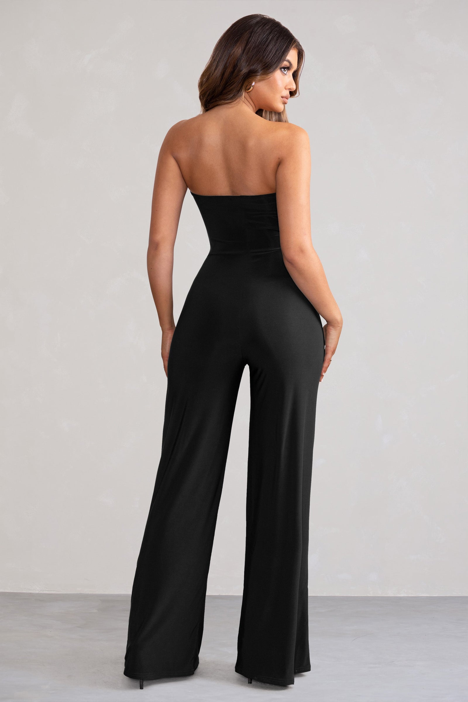 Louisa Red Plunge Neck Jumpsuit with Floor Length Cape Sleeves