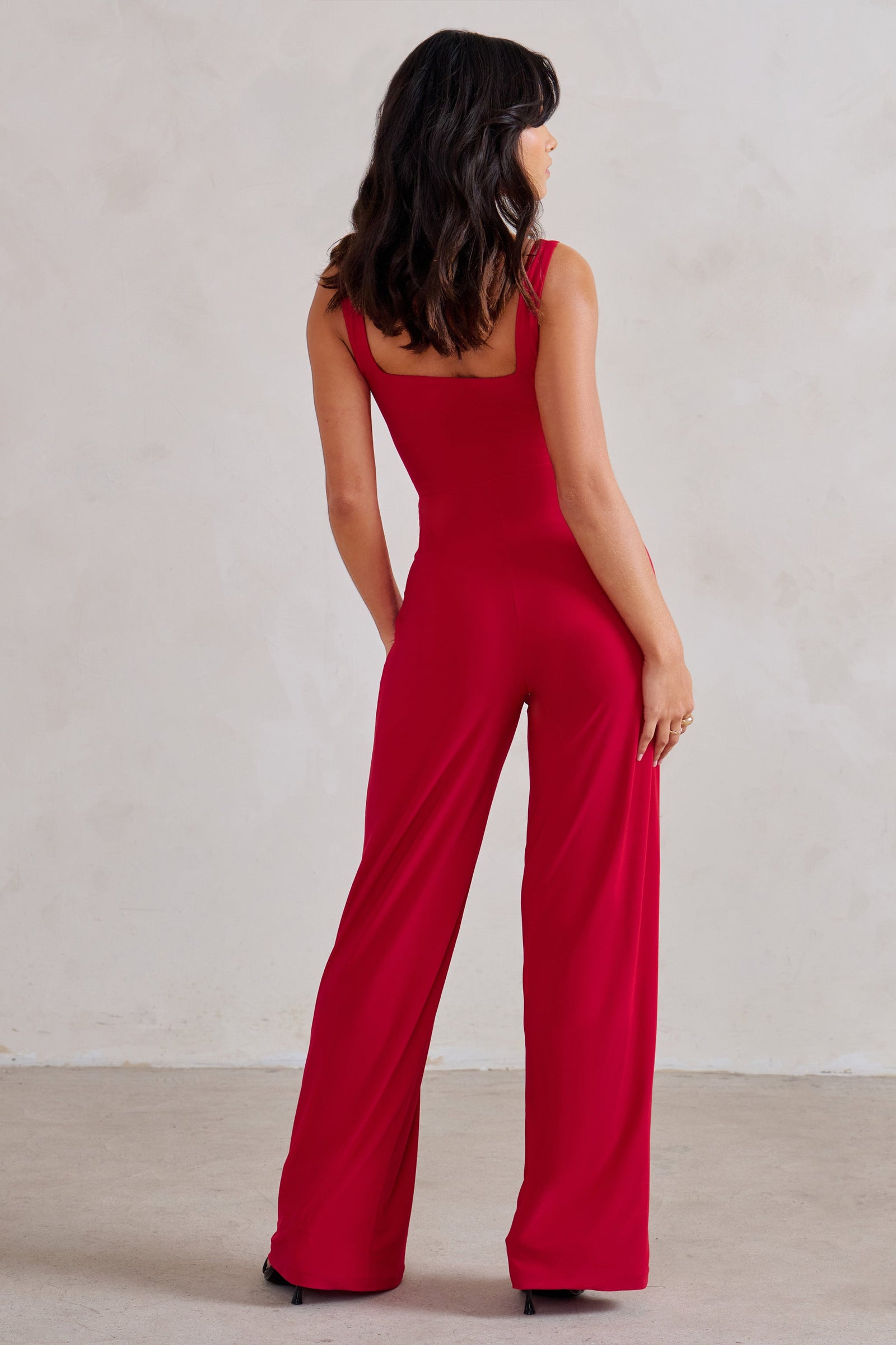 Goddess | Hot Pink Halter Neck Flare Jumpsuit