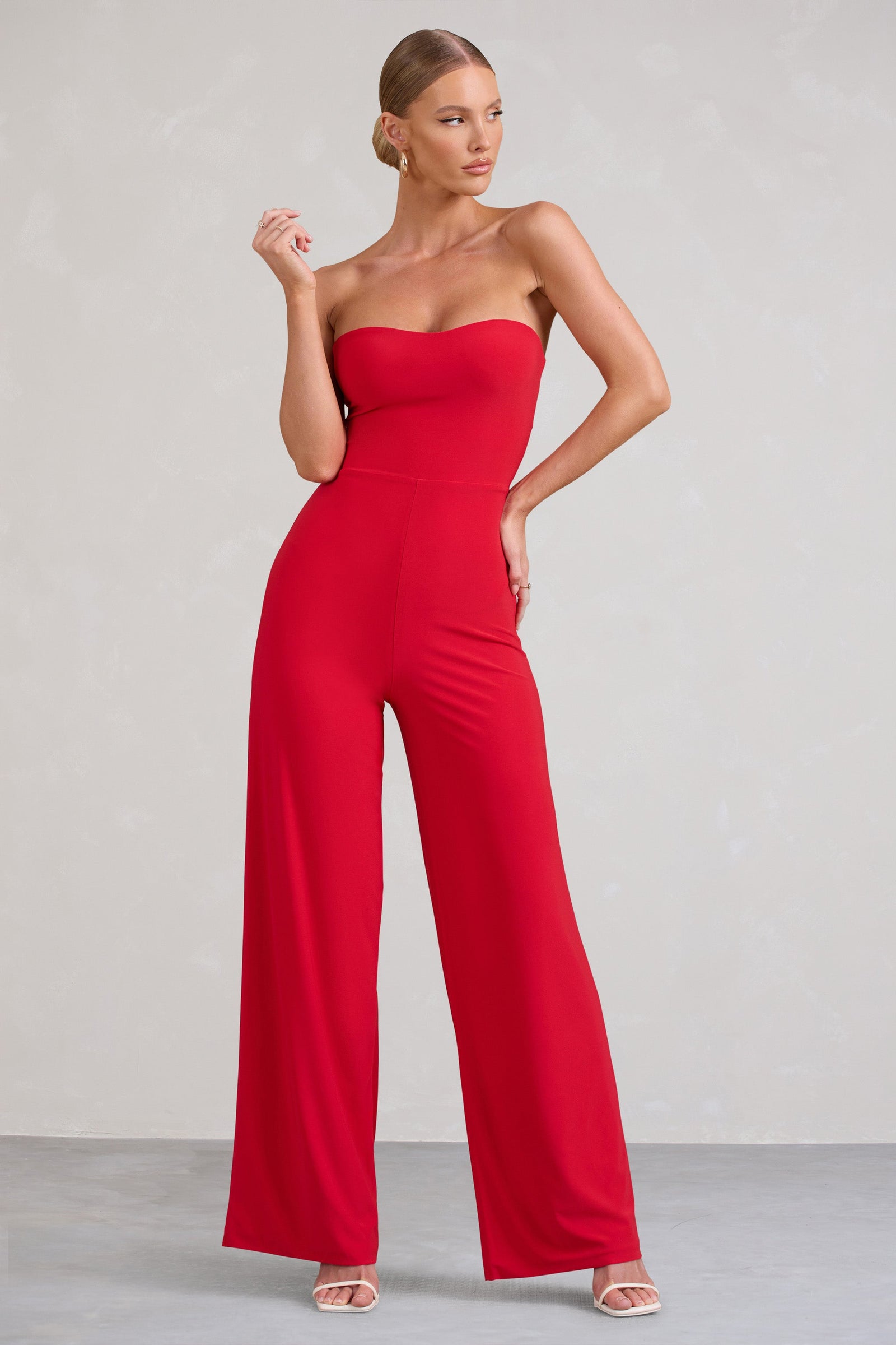 Belle of The Ball Red Bandeau Maxi Dress With Split Hem – Club L