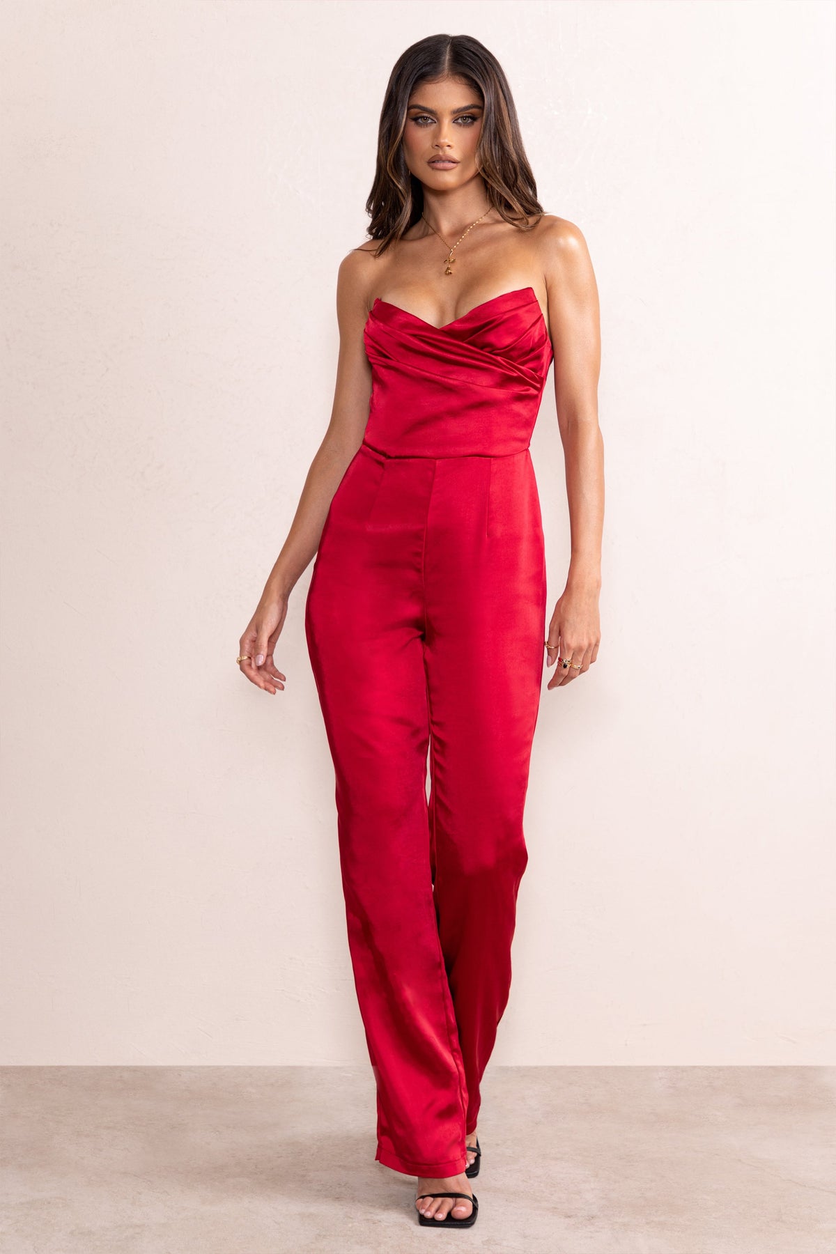 red straight leg jumpsuit