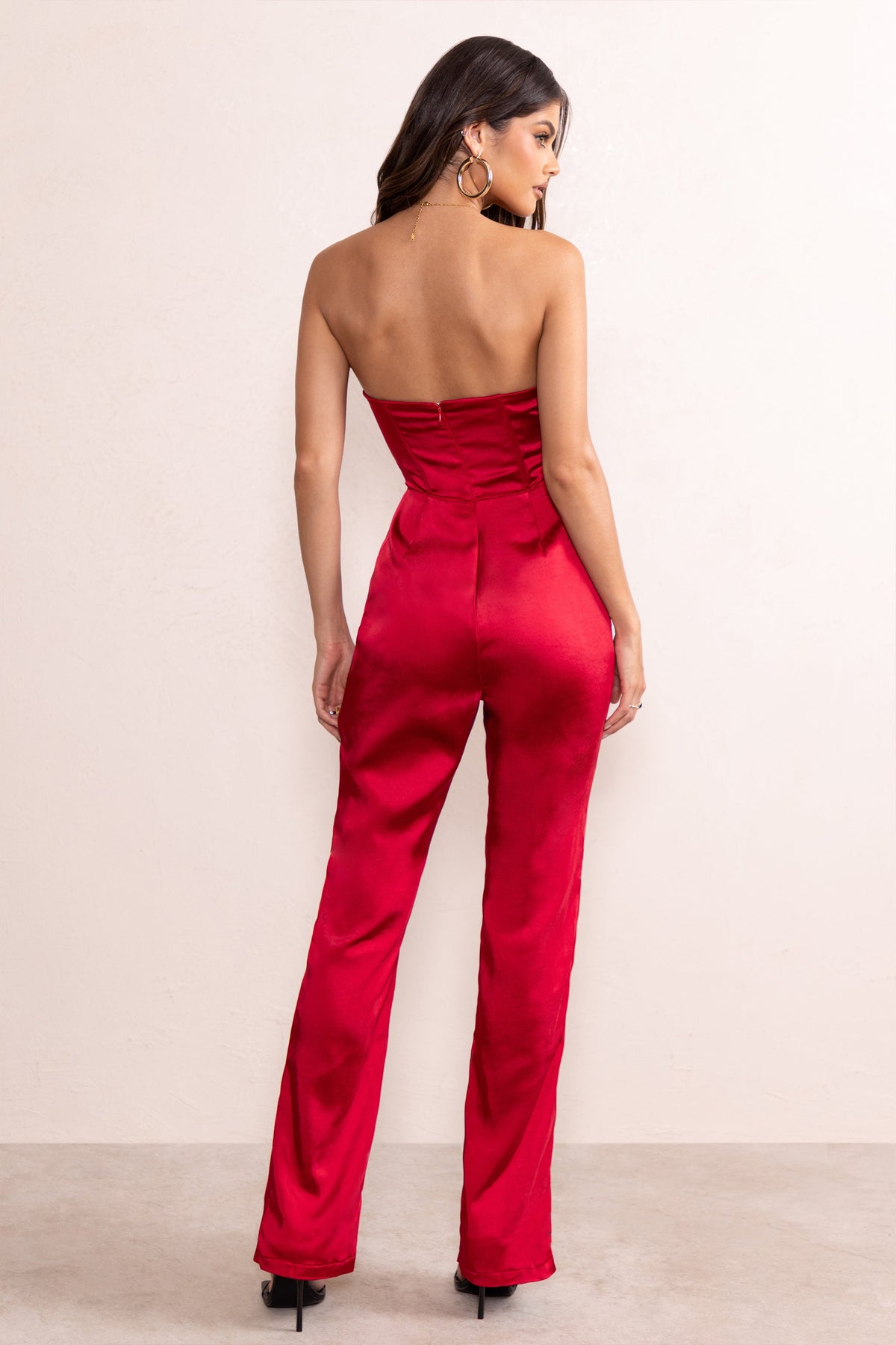 red straight leg jumpsuit