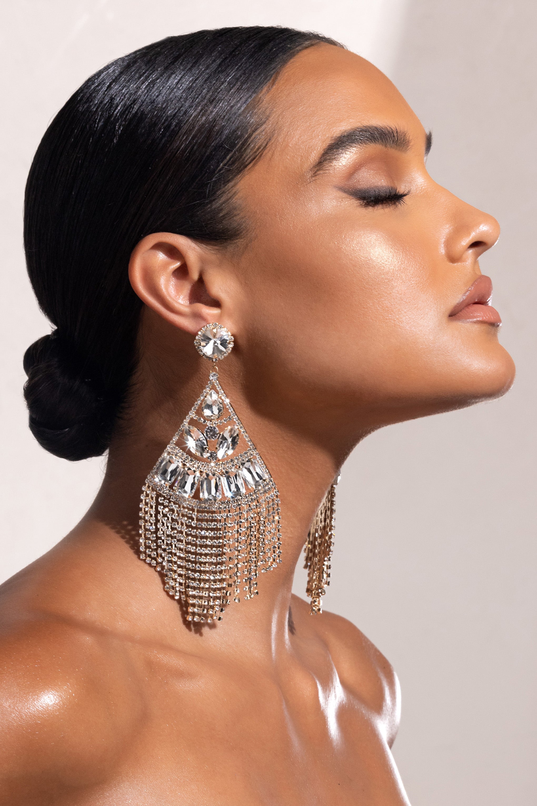 Maddalena | Gold Statement Crystal Drop Tassel Earrings