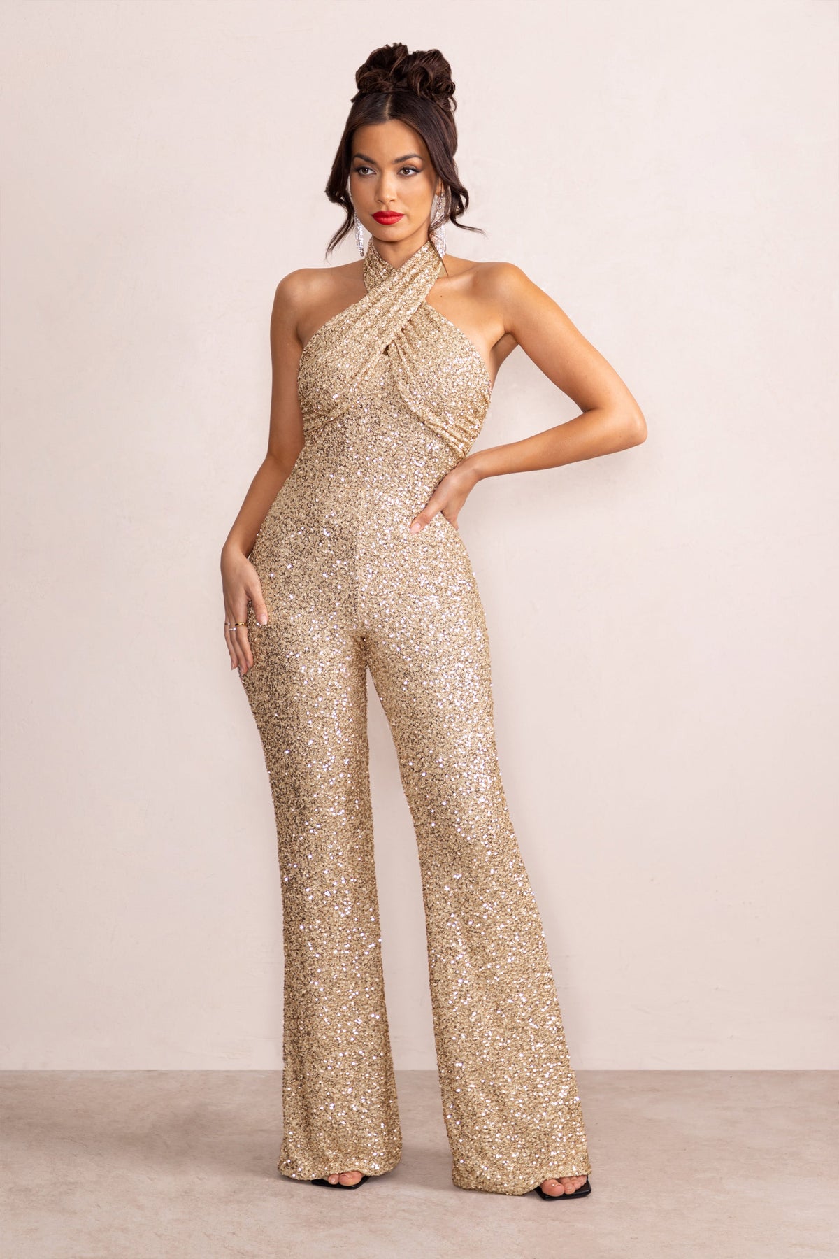 flared jumpsuit glitter