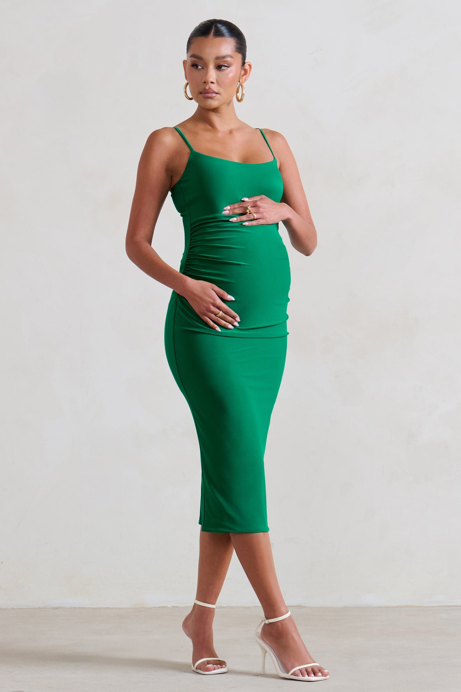 Nelly White Maternity Cami Midi Dress with Twist Plunge – Club L London - UK