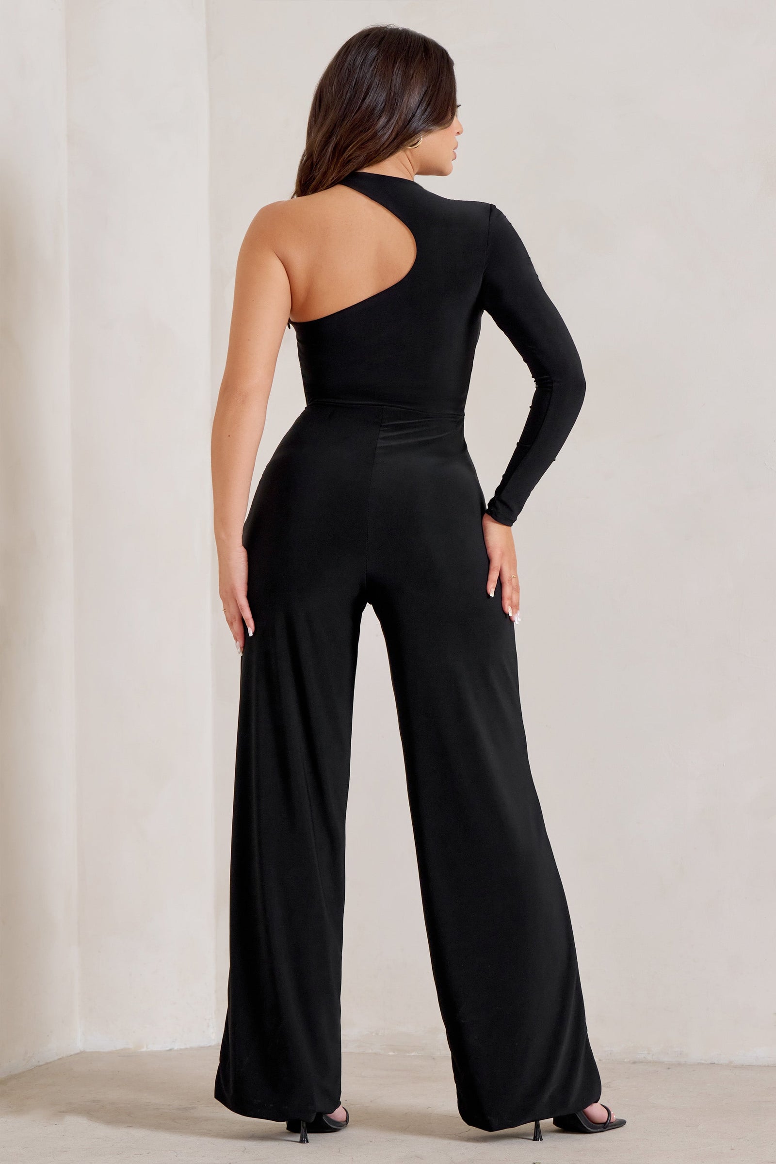 Marcy Black Halter-Neck Backless Wide-Leg Jumpsuit – Club L London