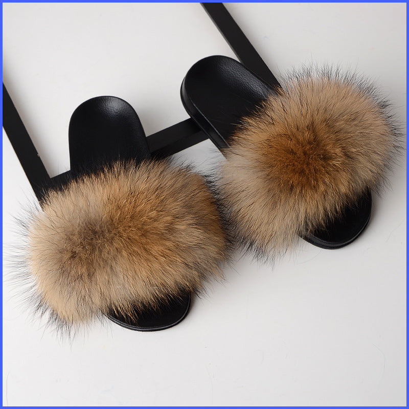 genuine fox fur slides