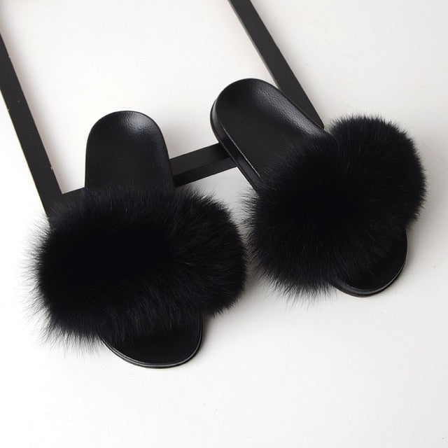 Fur Slippers Women Real Fox Fur Slides 