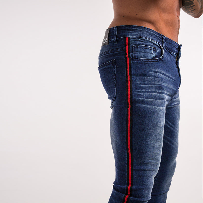 blue jeans with red stripe mens